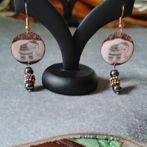Hand Crafted Elephant Design Earrings with Copper Accents